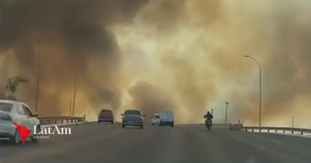 Vídeo de incêndio no DF assusta motoristas e revela devastação