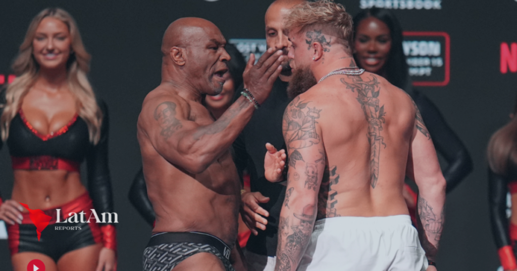 Mike Tyson dá tapa em Jake Paul durante encarada final e aumenta tensão pré-luta