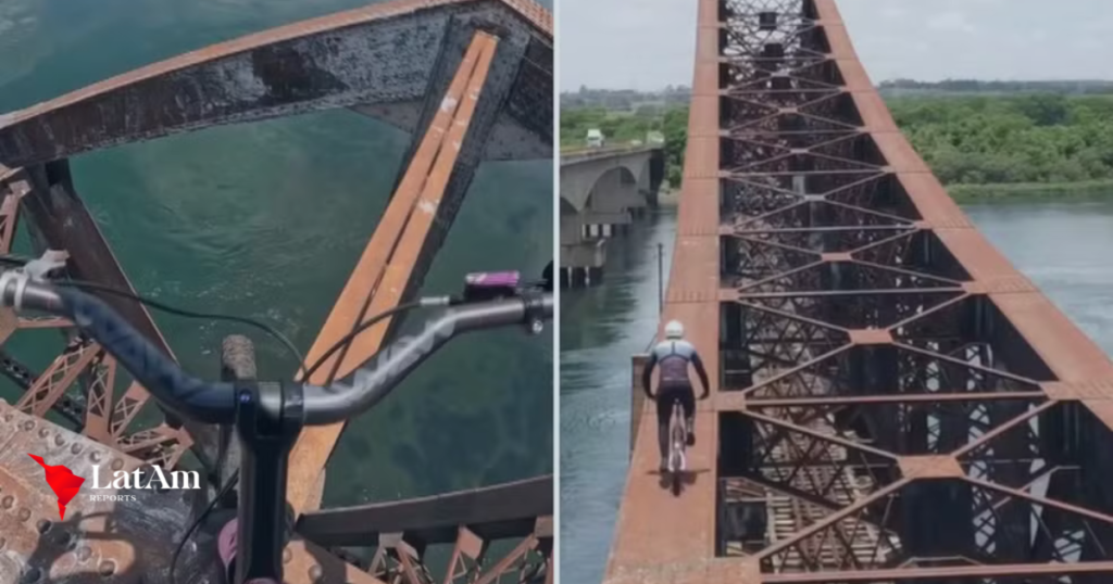 Diego Magno desafia os limites em ponte ferroviária em Três Lagoas