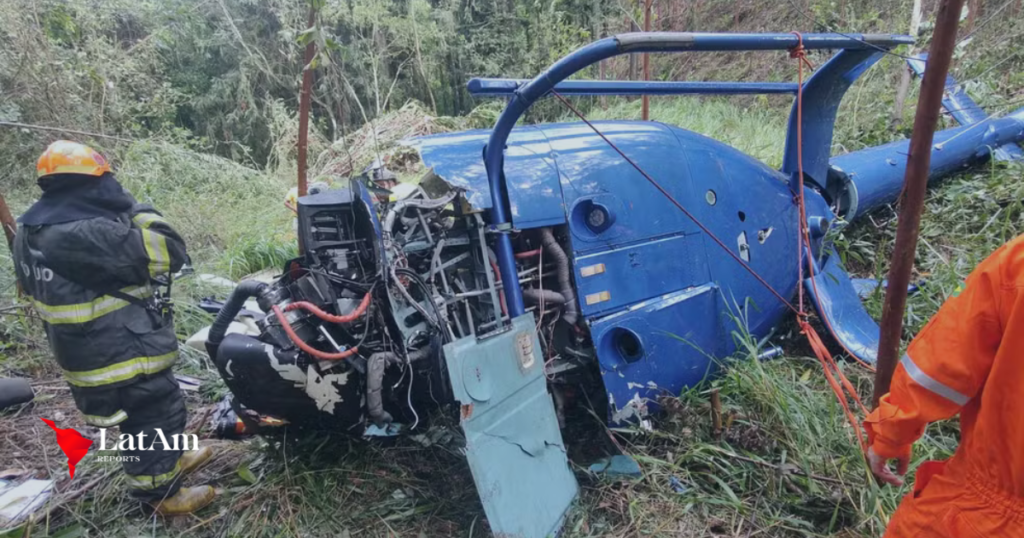 Helicóptero cai na Grande SP e deixa dois mortos; piloto e adolescente são resgatados com vida