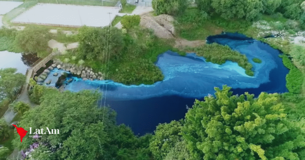 Córrego fica azul após acidente com carreta em Jundiaí; corante atinge animais e provoca morte de peixes