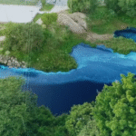 Córrego fica azul após acidente com carreta em Jundiaí; corante atinge animais e provoca morte de peixes