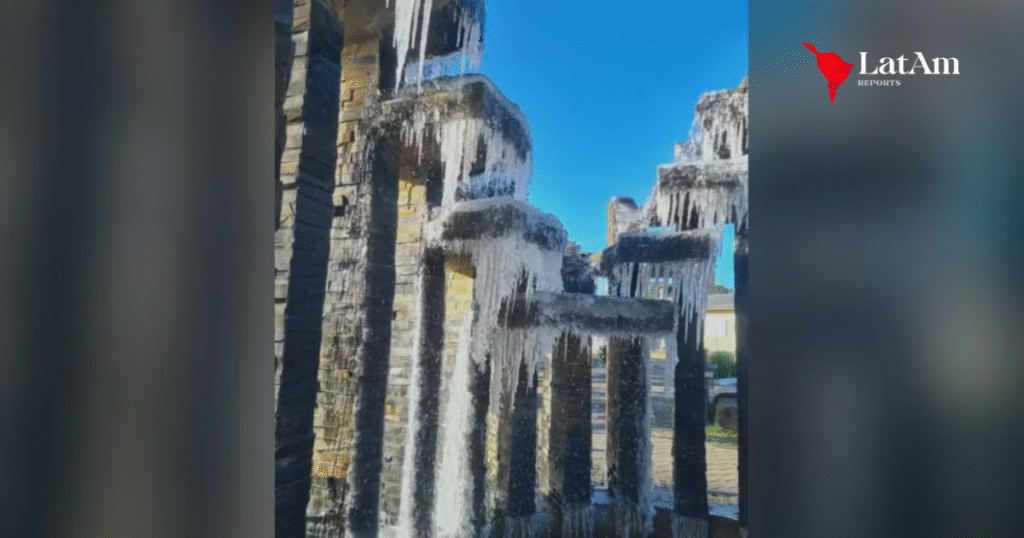 Santa Catarina registra dia mais frio do ano com -8,16ºC, sincelo e chafariz congelado