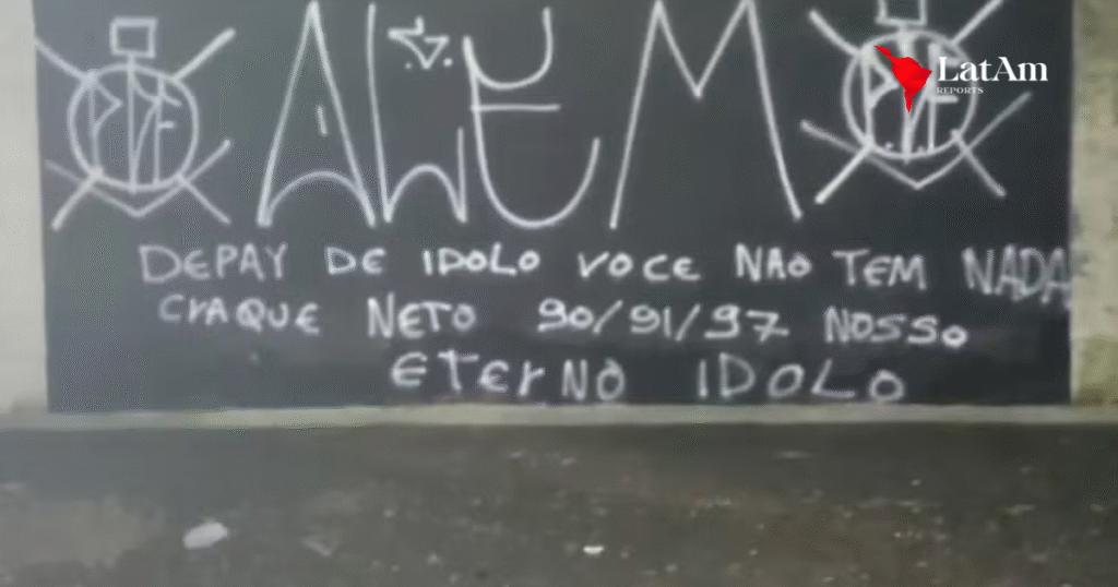 Torcedores picham sede do Corinthians com protestos contra Memphis e presidente afastado
